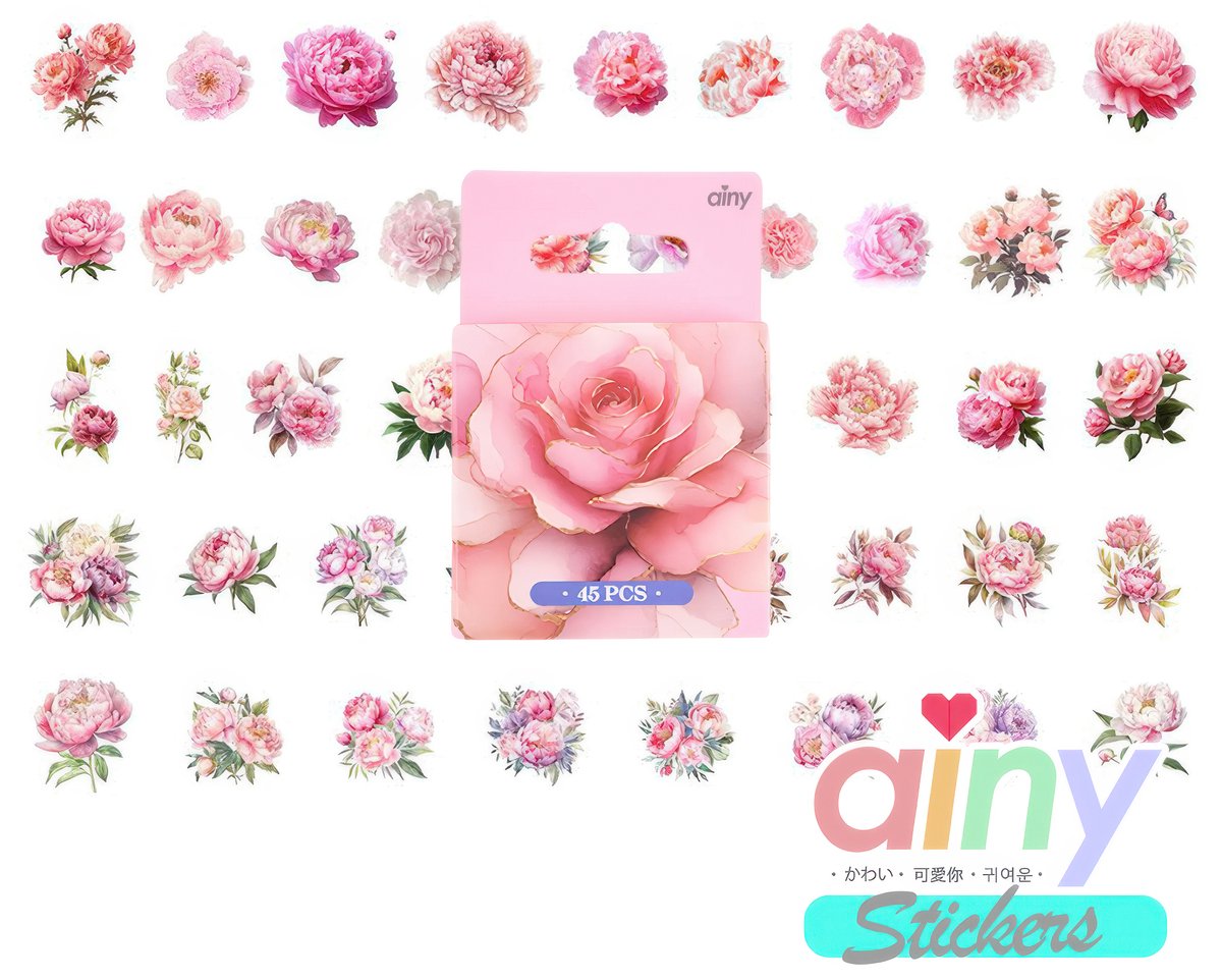 Ainy Rozen Bos Bloemen PET Stickers 45 stuks | Luxe & Elegant | Geschikt voor bullet journal, fotoalbum, wenskaarten, laptop, telefoon, waterfles, muursticker, geschenksticker, skateboard of graffiti sticker | Kinderen & Volwassen